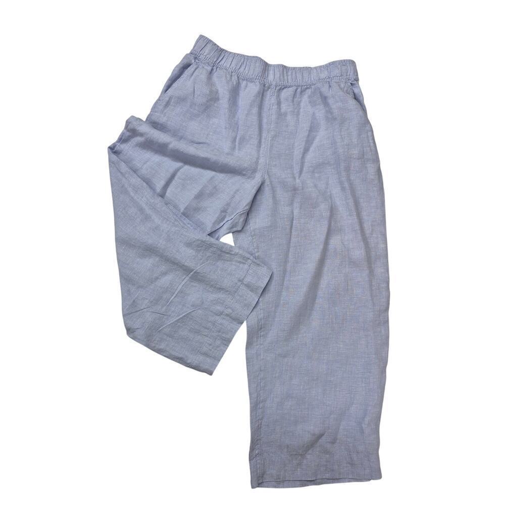 Tahari Cropped Wide Leg Pants 100% Linen Ice Blue Women XL EUC